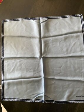 Christian Dior men’s silk blue large pocket square scarf 18“
